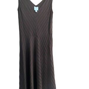 Suzi Chin Maggie Boutique Dress Womens Size 4 Brown Pleated V-Neck Midi